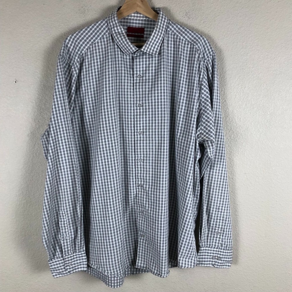 Alfani Shirt Mens 17.5 36/37 Black White Fitted Checked Dressy Professional Work